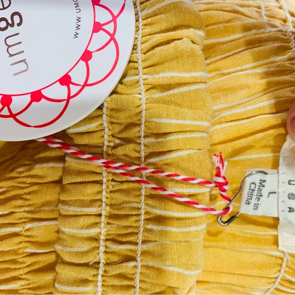 Umgee New W/Tags Yellow Cotton Smocked Front Square Neck Dress Sz L - Picture 4 of 5